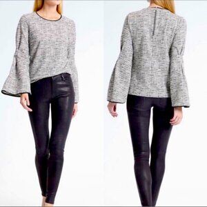 BANANA REPUBLIC Bouclé Pleated Bell-Sleeve Top Black & White-Size Small